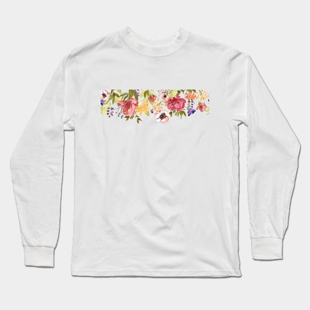 Pink Floral Flower Drop Long Sleeve T-Shirt by ColorFlowCreations